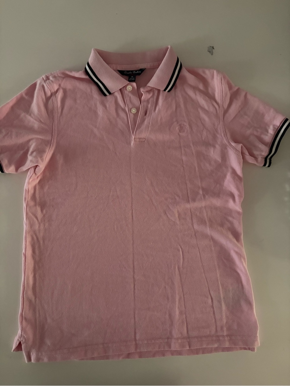 Brooks Brothers Boys (but is Unisex) Light Pink Polo with Navy-Trim Collar